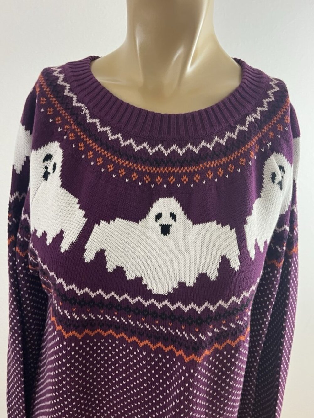ModCloth Women's XL Ghost Halloween Fair Isle Sweater Purple NWT - Picture 4 of 8